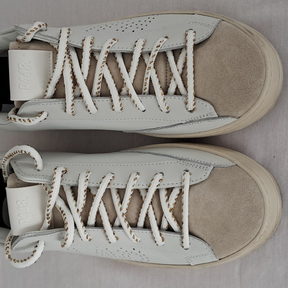 P448 John Dune Sneaker. Womans Size 39. White & Beige. Distressed Rubber Sole - Picture 2 of 16